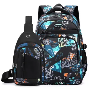 Football Backpacks 2pcs Chest Bag Shoulder Bags Printing Schoolbags