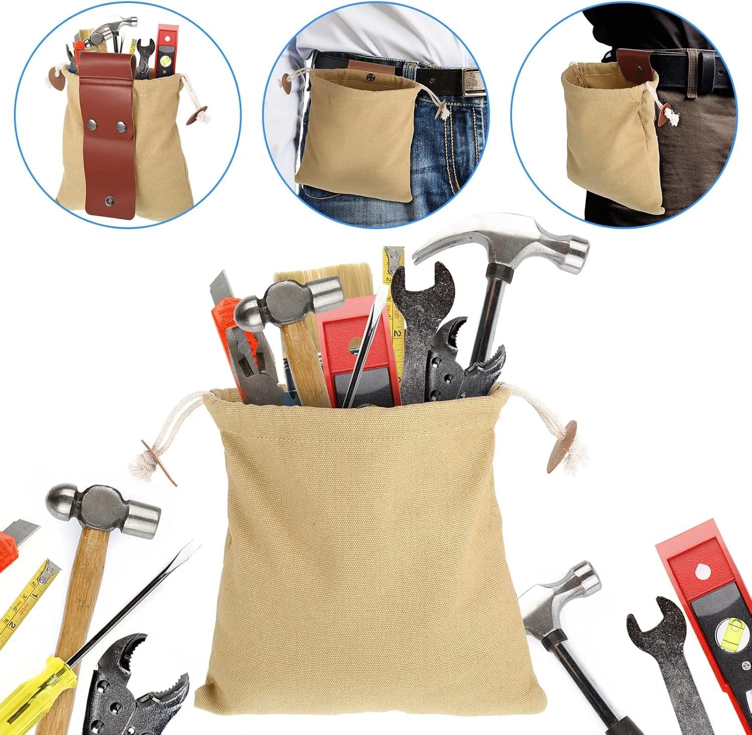 Foraging Bag 4 Pcs Canvas Waxed Foraging Pouch Mushroom Bags Collapsible Bushcraft Leather Pu Hunting Belt Bag Hiking Pouch for Outdoor Traveling Camping