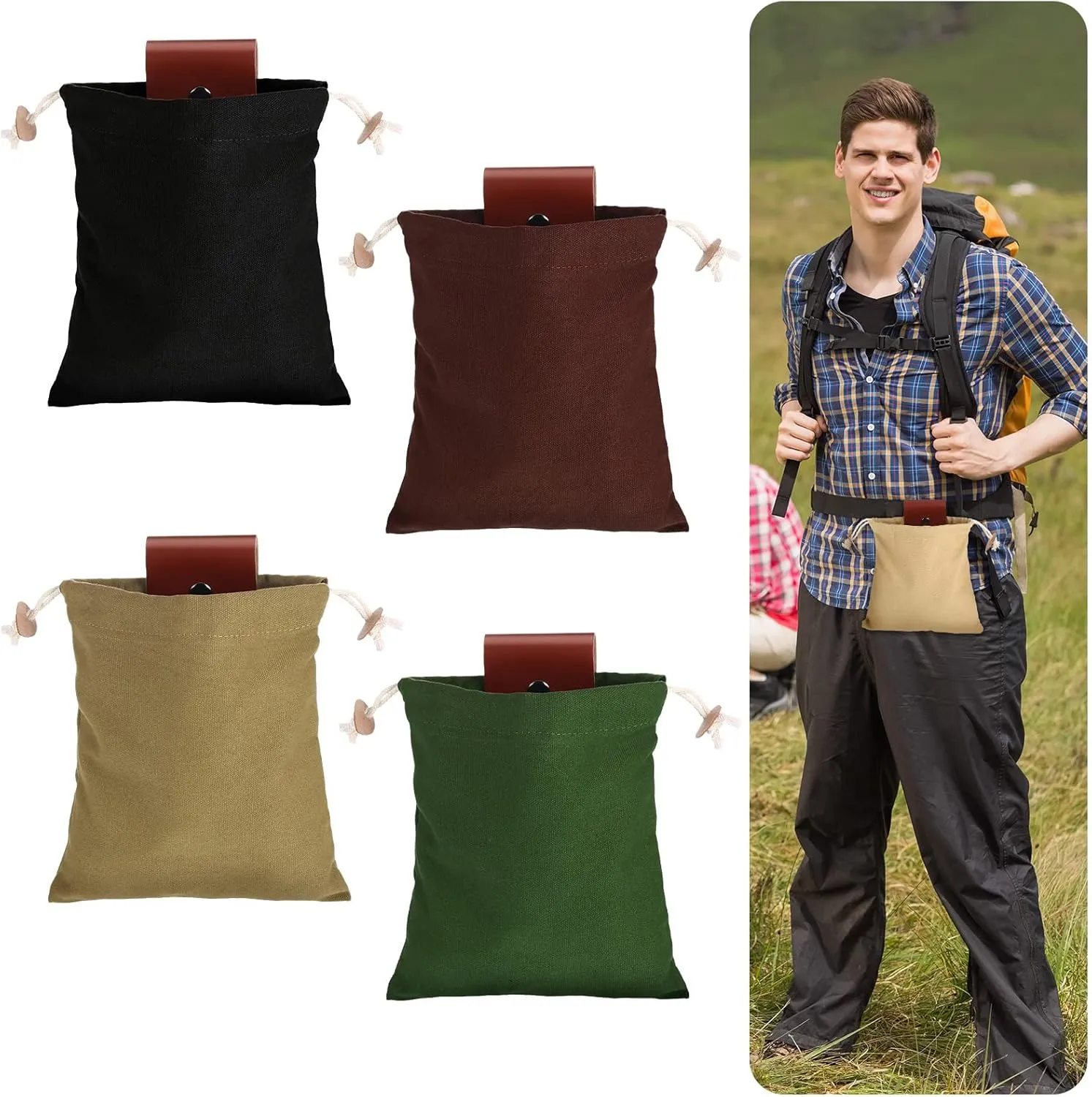 Foraging Bag 4 Pcs Canvas Waxed Foraging Pouch Mushroom Bags Collapsible Bushcraft Leather Pu Hunting Belt Bag Hiking Pouch for Outdoor Traveling Camping