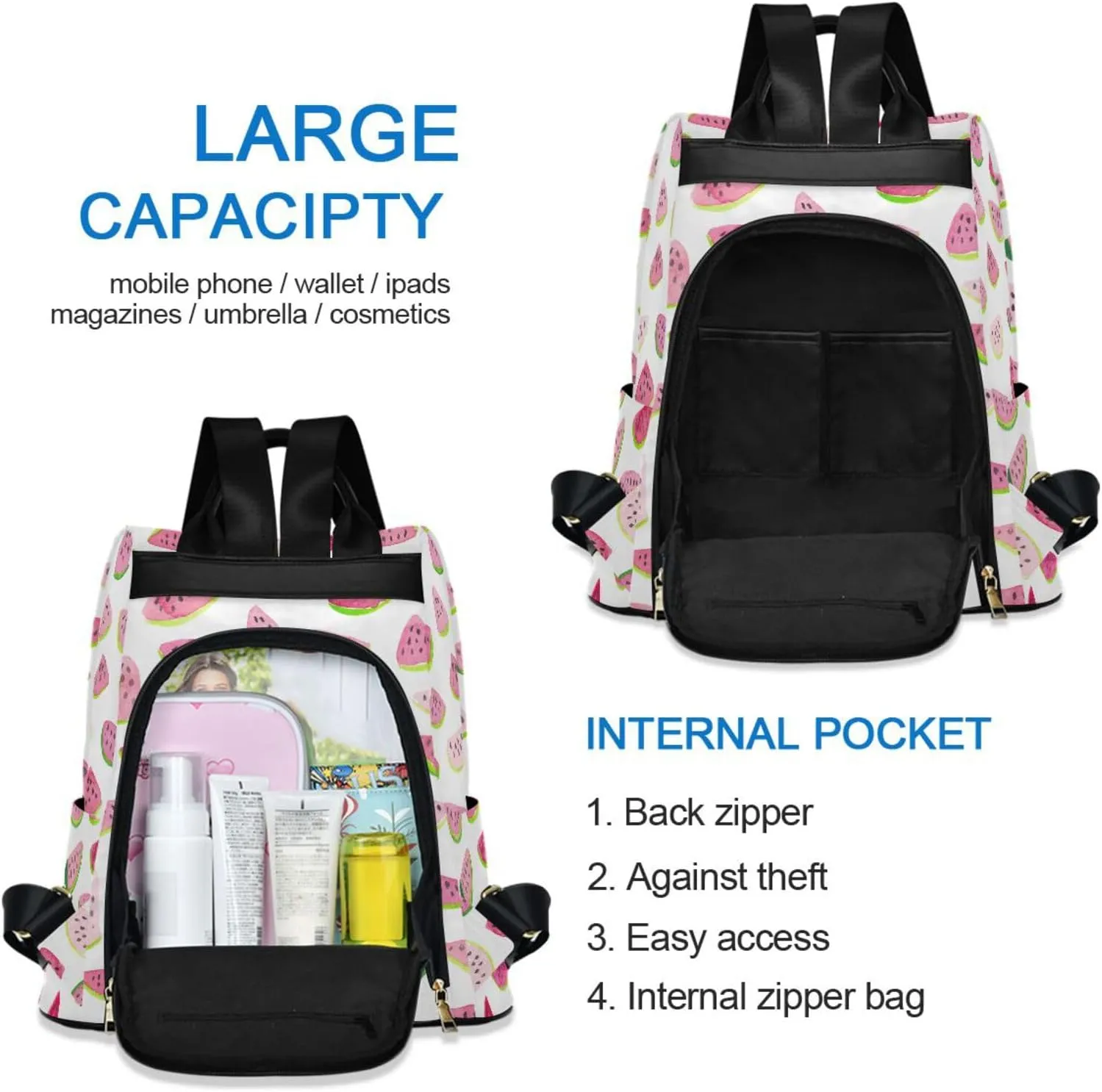 Fruit Print Anti-theft Backpack Handbags for Women Travel Rucksack Lightweight Shoulder Bags for Outing Shopping Going Out Backpack Pattern 5