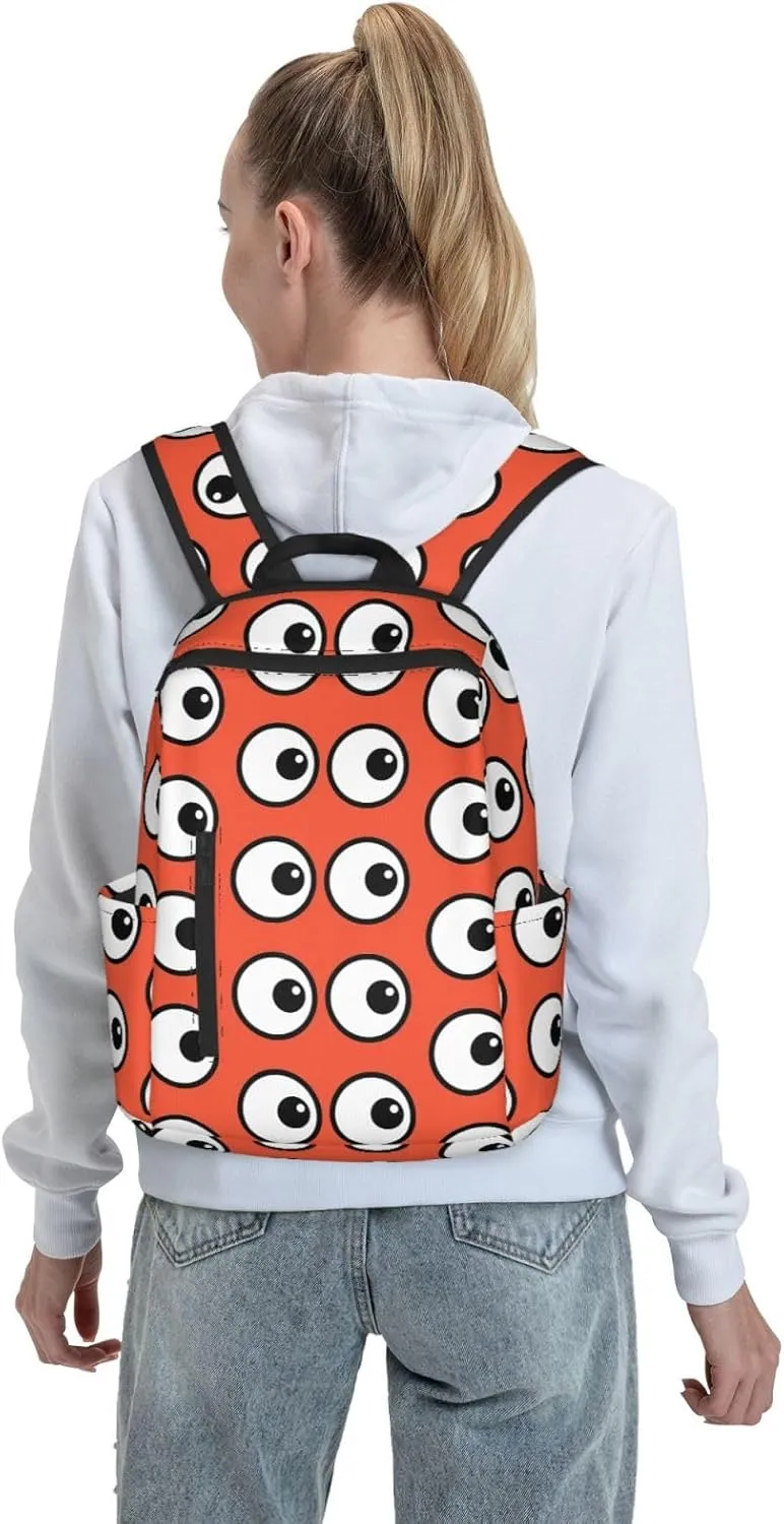 Funny Cartoon Eyes Orange Casual Backpacks Large Capacity Laptop Backpack Sports Fitness Rucksack Travel Carry-On Daypack Adjustable Shoulder Strap Work Bag for Outdoor Camping
