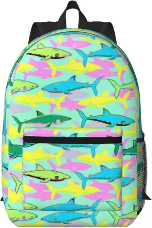 Funny smile sharks 17 Inch Backpacks Multipurpose Laptop Backpack Double Shoulder Bag for Men Women Gifts