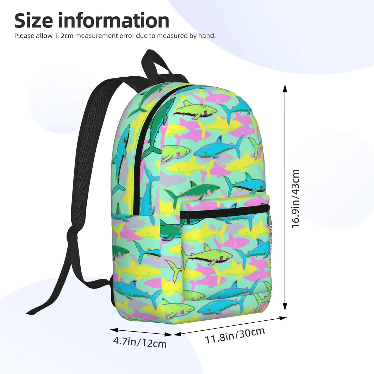 Funny smile sharks 17 Inch Backpacks Multipurpose Laptop Backpack Double Shoulder Bag for Men Women Gifts
