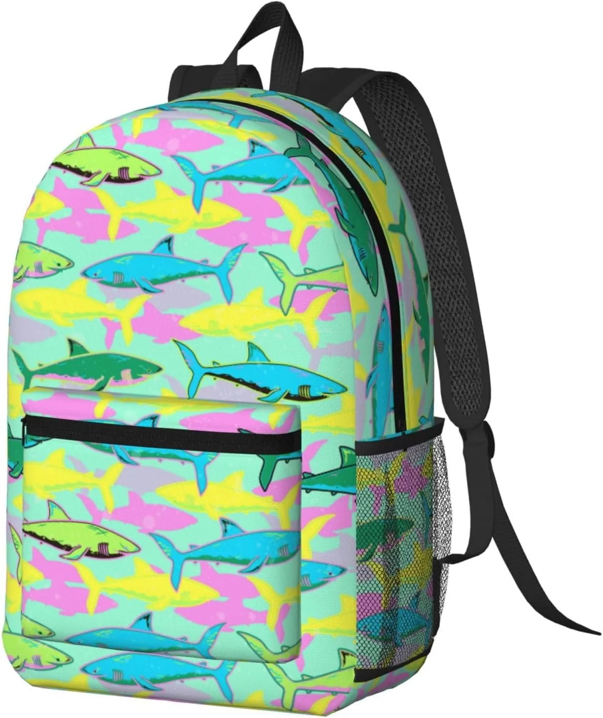 Funny smile sharks 17 Inch Backpacks Multipurpose Laptop Backpack Double Shoulder Bag for Men Women Gifts