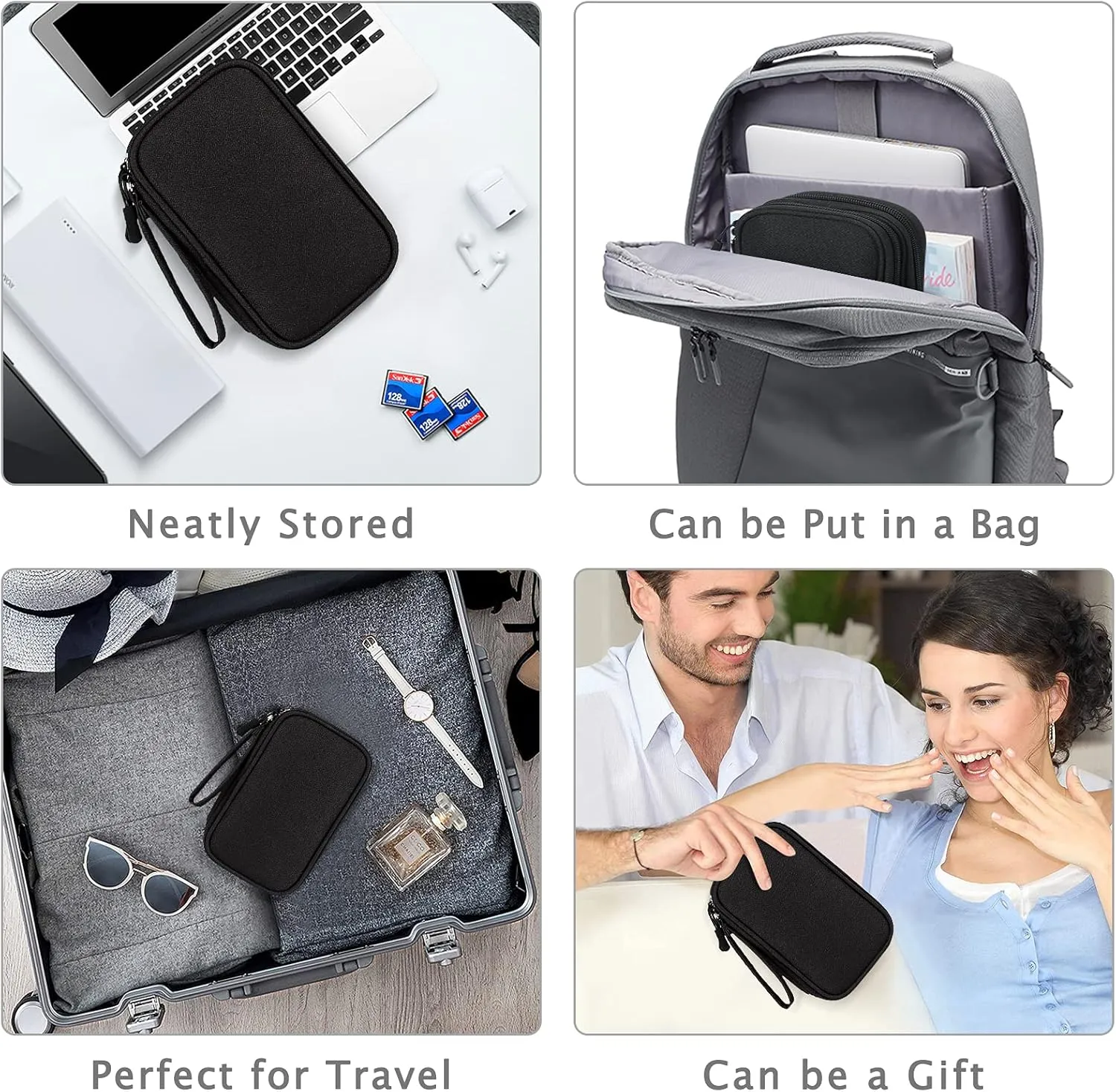 FYY Electronic Organizer, [2 PCs]Travel Cable Organizer Bag Electronic Accessories Carry Case Portable Waterproof Double Layers Storage Bag for Cable, Charger, Phone, Earphone, Medium Size-Black Black