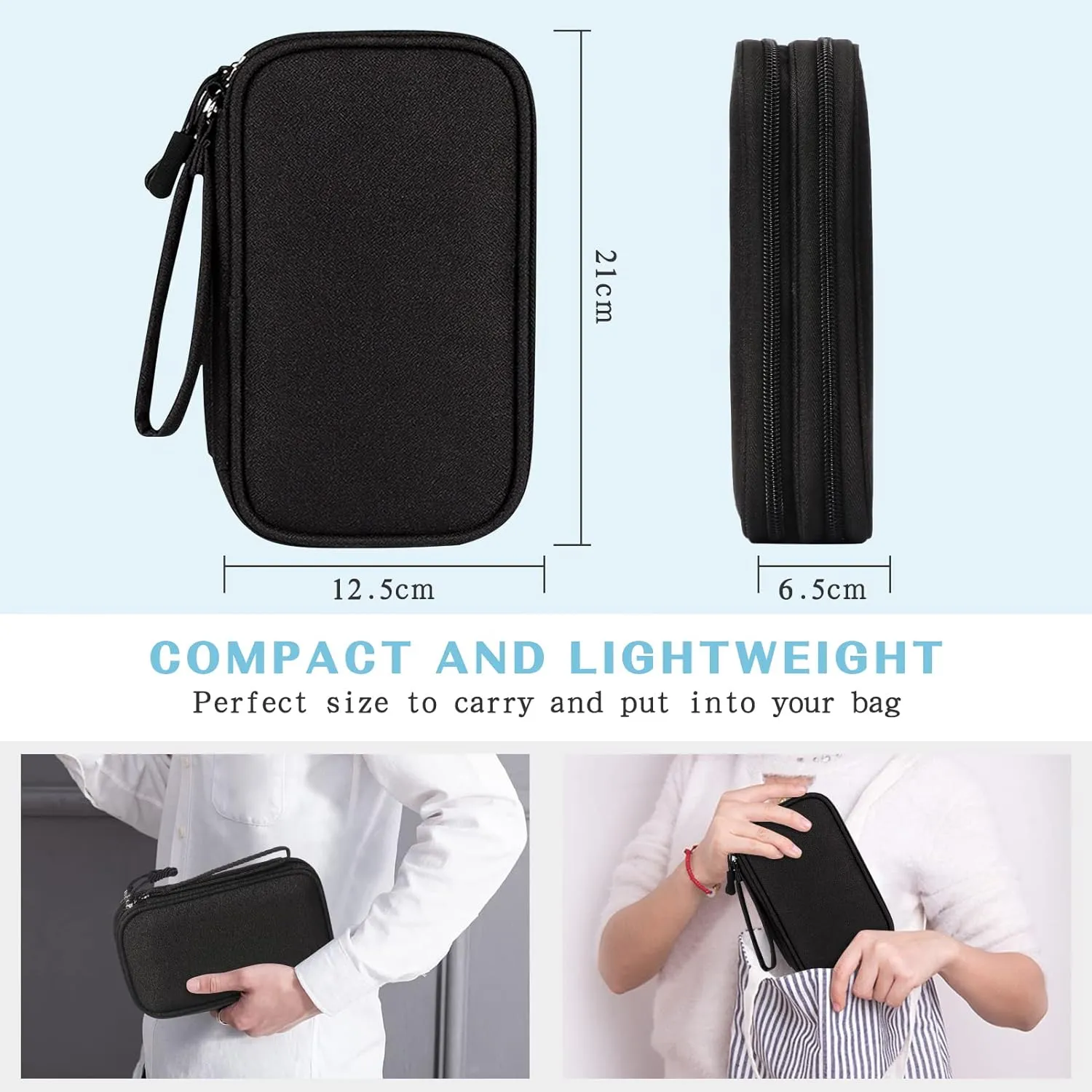 FYY Electronic Organizer, [2 PCs]Travel Cable Organizer Bag Electronic Accessories Carry Case Portable Waterproof Double Layers Storage Bag for Cable, Charger, Phone, Earphone, Medium Size-Black Black