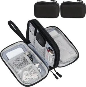 FYY Electronic Organizer, [2 PCs]Travel Cable Organizer Bag Electronic Accessories Carry Case Portable Waterproof Double Layers Storage Bag for Cable, Charger, Phone, Earphone, Medium Size-Black Black