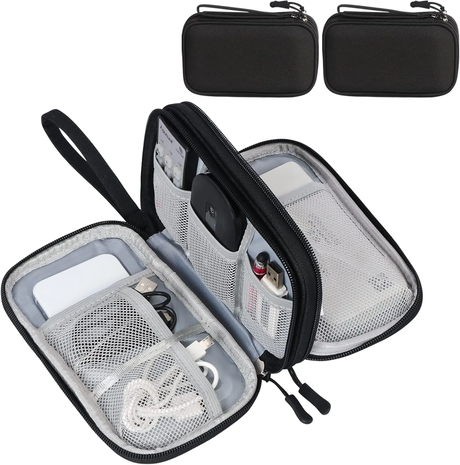 FYY Electronic Organizer, [2 PCs]Travel Cable Organizer Bag Electronic Accessories Carry Case Portable Waterproof Double Layers Storage Bag for Cable, Charger, Phone, Earphone, Medium Size-Black Black