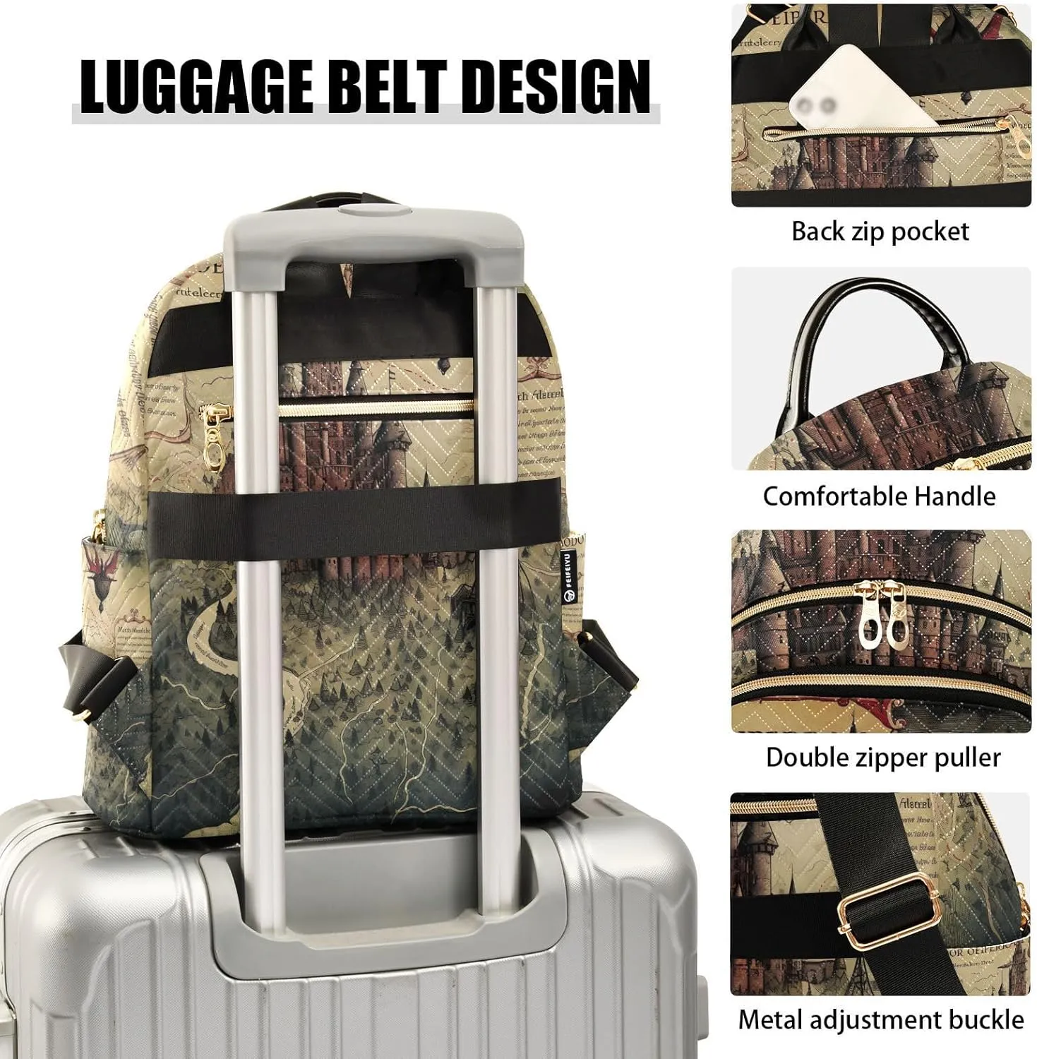 GAIGEO Palace Map and Proph Casual Daypack Backpack, Womens Fashion Backpack Purse, Women's Travel Backpack, M