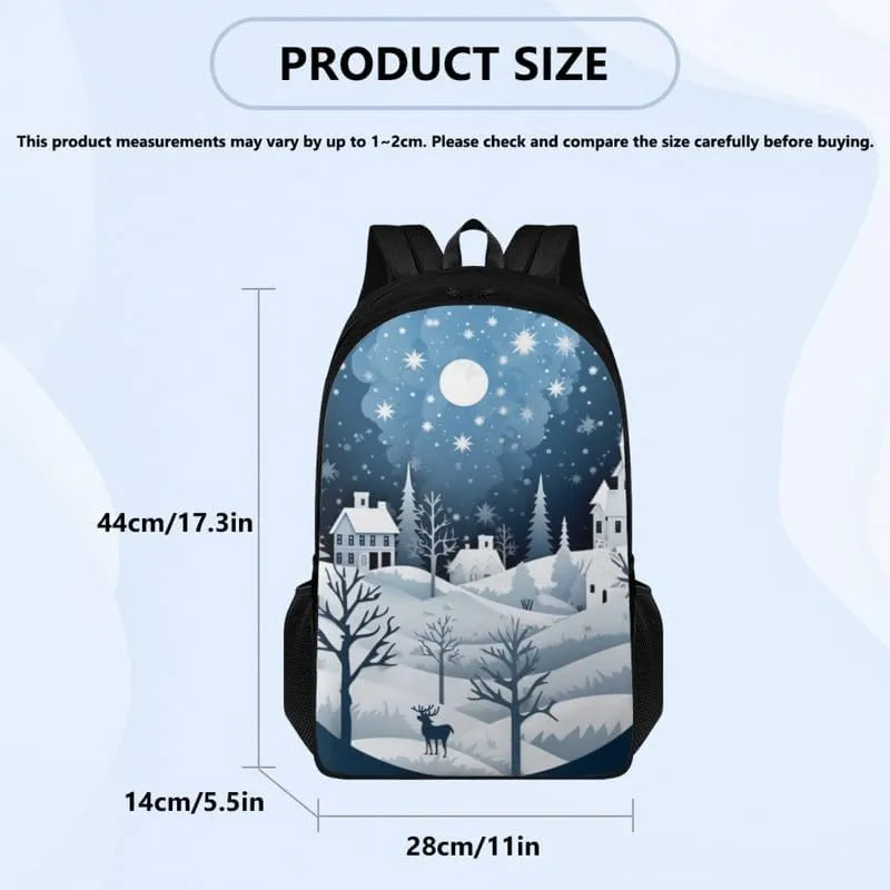 Galaxy Moon Forest Print Work Backpack for Women Men Blue Tree Snowflake Weekender Travel Bag 17.3 Inch Computer Bag Person Item Backpacks