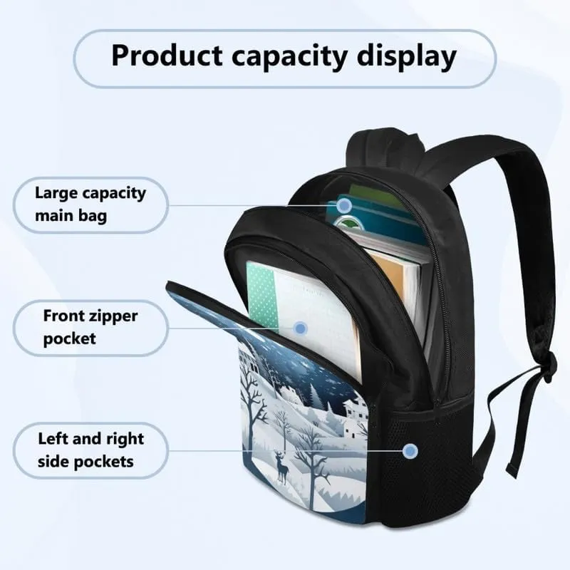 Galaxy Moon Forest Print Work Backpack for Women Men Blue Tree Snowflake Weekender Travel Bag 17.3 Inch Computer Bag Person Item Backpacks