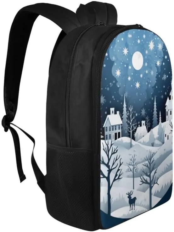 Galaxy Moon Forest Print Work Backpack for Women Men Blue Tree Snowflake Weekender Travel Bag 17.3 Inch Computer Bag Person Item Backpacks