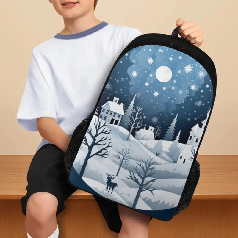 Galaxy Moon Forest Print Work Backpack for Women Men Blue Tree Snowflake Weekender Travel Bag 17.3 Inch Computer Bag Person Item Backpacks