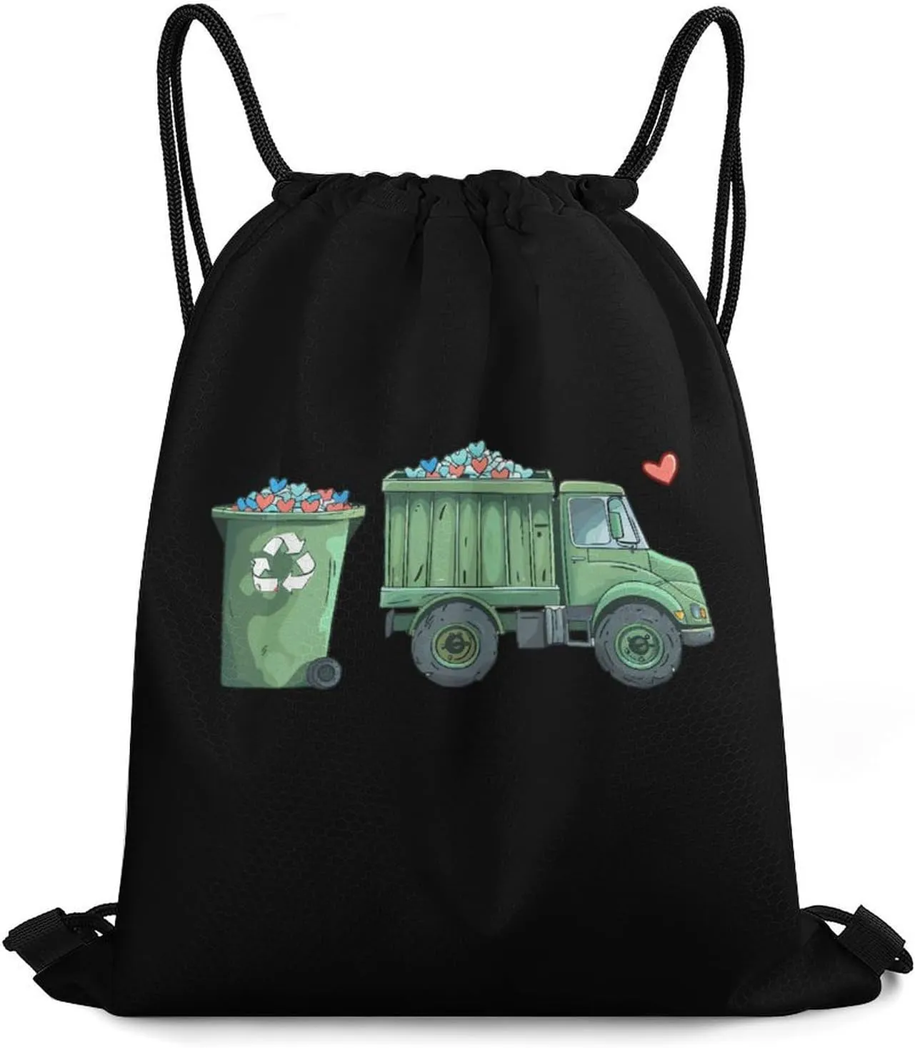 Garbage Truck Loads Of Love Drawstring Backpack Gym Bag String Bag Sport Gym Sackpack for Men Women