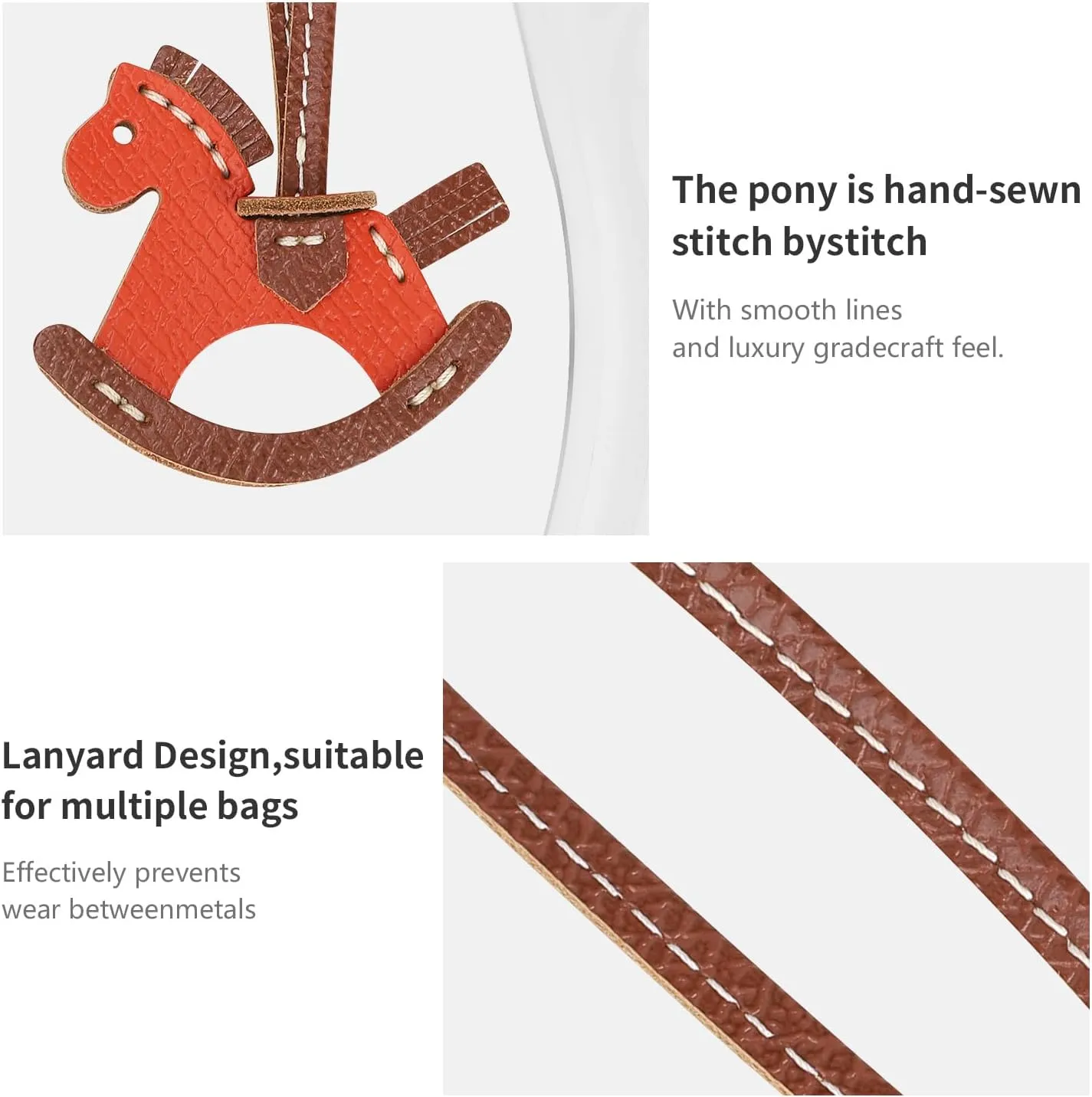 Genuine Leather Horse Bag Charms,Cute Horse Bag Charm for Handbags,Handmade sewn Bag Accessories for Women