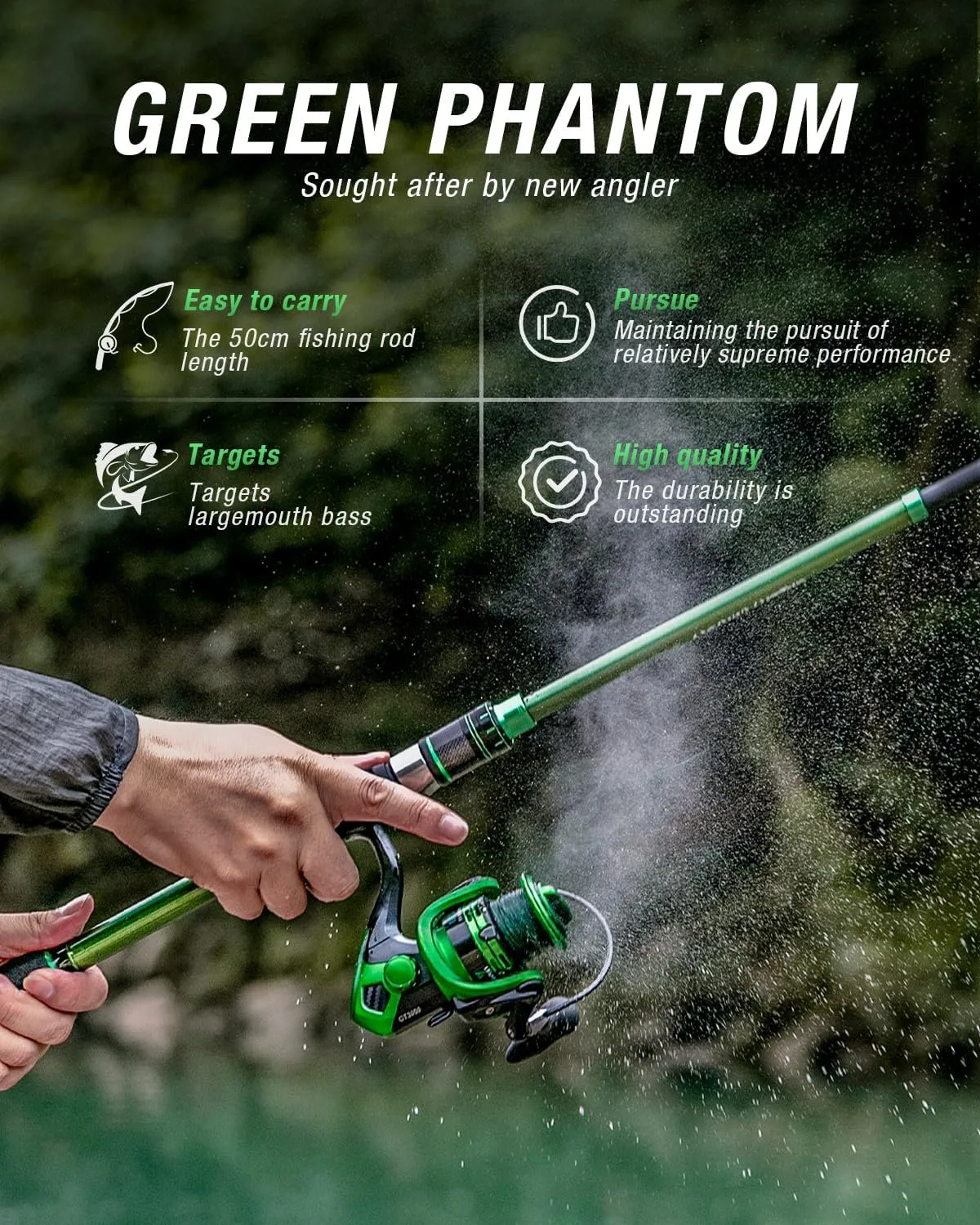 Ghosthorn Fishing Rod and Reel Combo Graphite Telescoping Fishing Pole Collapsible Portable Travel Kit with Carrier Bag for Freshwater Fishing Gift for Men Women