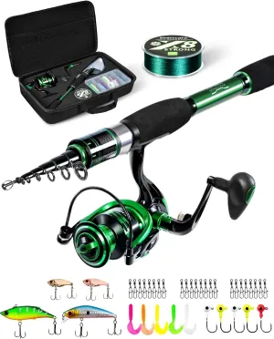 Ghosthorn Fishing Rod and Reel Combo Graphite Telescoping Fishing Pole Collapsible Portable Travel Kit with Carrier Bag for Freshwater Fishing Gift for Men Women