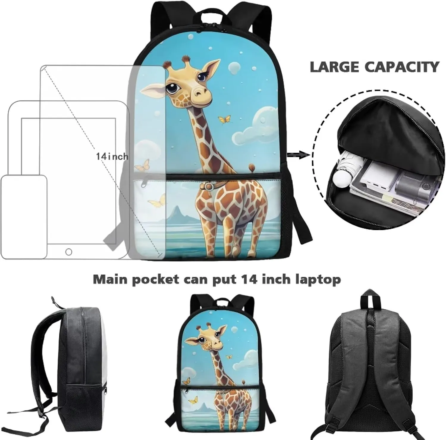 Giraffe Backpack for Boys School Bag with Adjustable Strap Kids School Backpacks Elementary Children Bookbag Kindergarten Preschool Schoolbag Teen Daypack Travel Hiking Rucksack