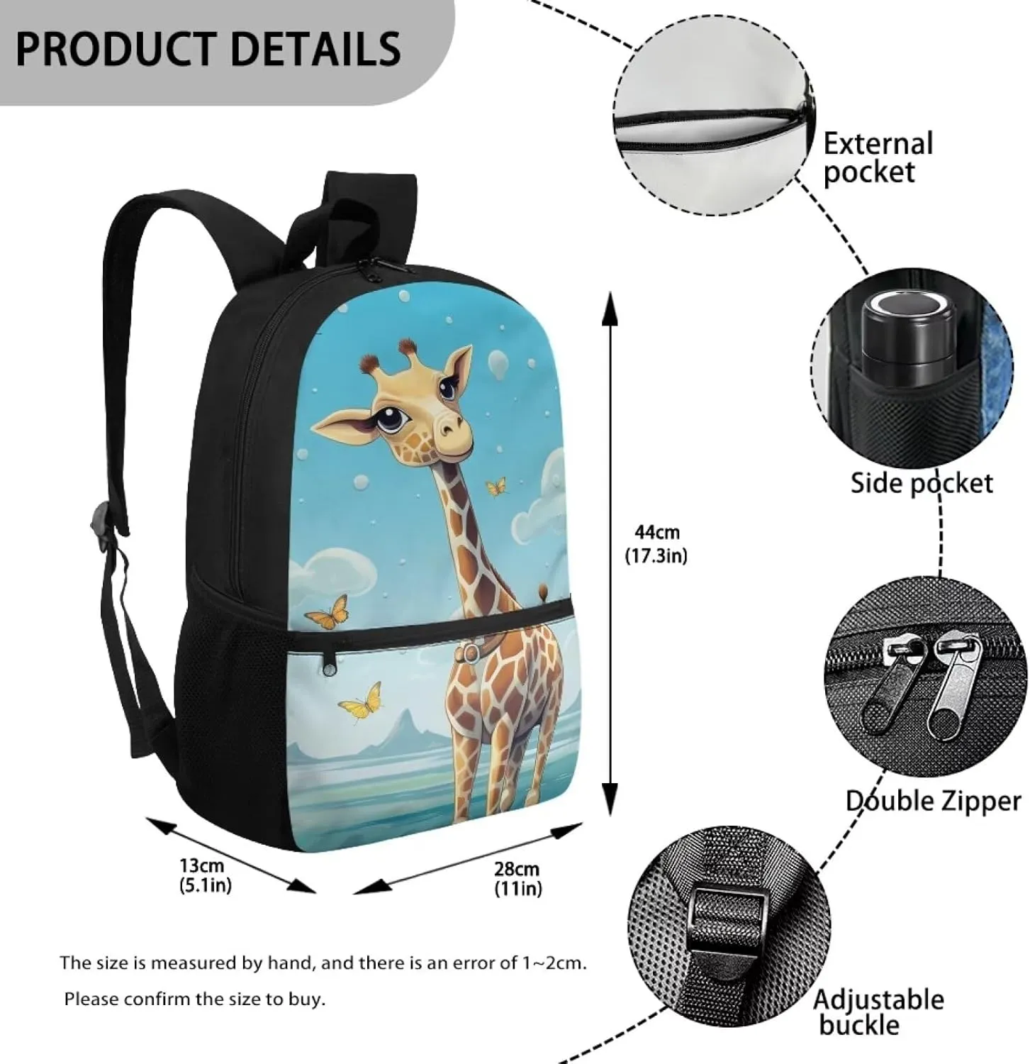 Giraffe Backpack for Boys School Bag with Adjustable Strap Kids School Backpacks Elementary Children Bookbag Kindergarten Preschool Schoolbag Teen Daypack Travel Hiking Rucksack