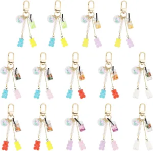 GLOBLELAND 14Pcs Bear Resin Keychains with Fruit Tea Glass Globe Charm for Car Keys Multicolor Charms Keyring Key Chain for Women Purse Handbags Wallet Backpack Charms