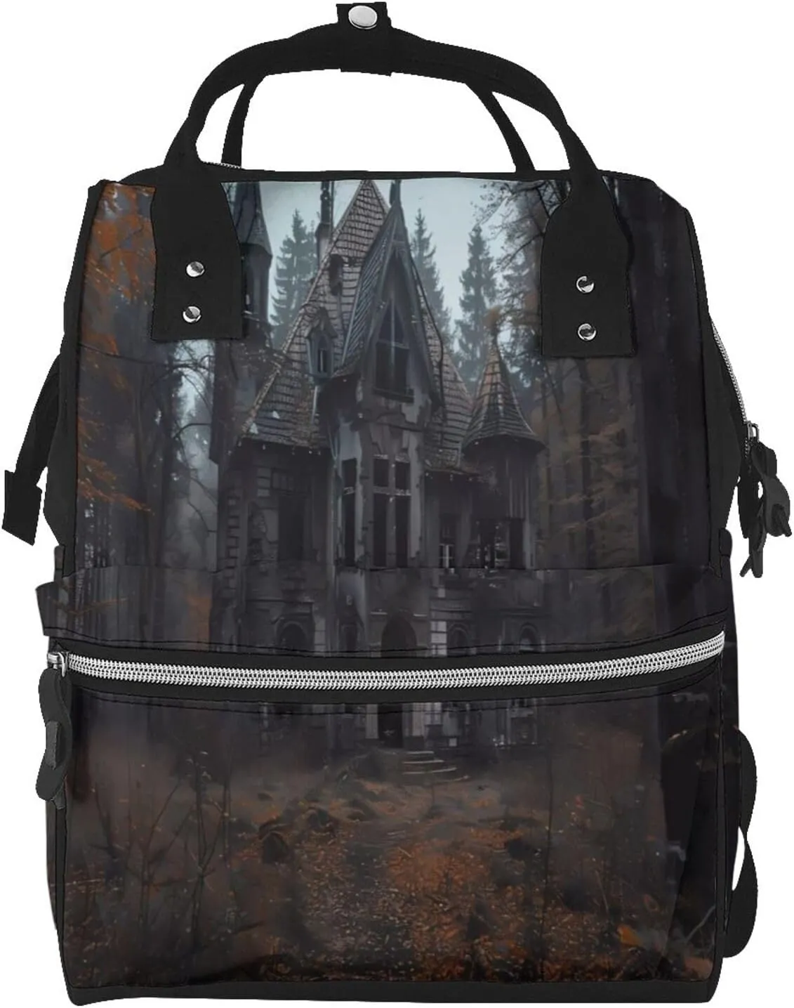 Gloomy Mansion Forest Scene Pattern Mummy Diaper Bag Backpack Durable Maternity Baby Nappy Casual Shoulder Bags Travel Hiking Outdoor Pack