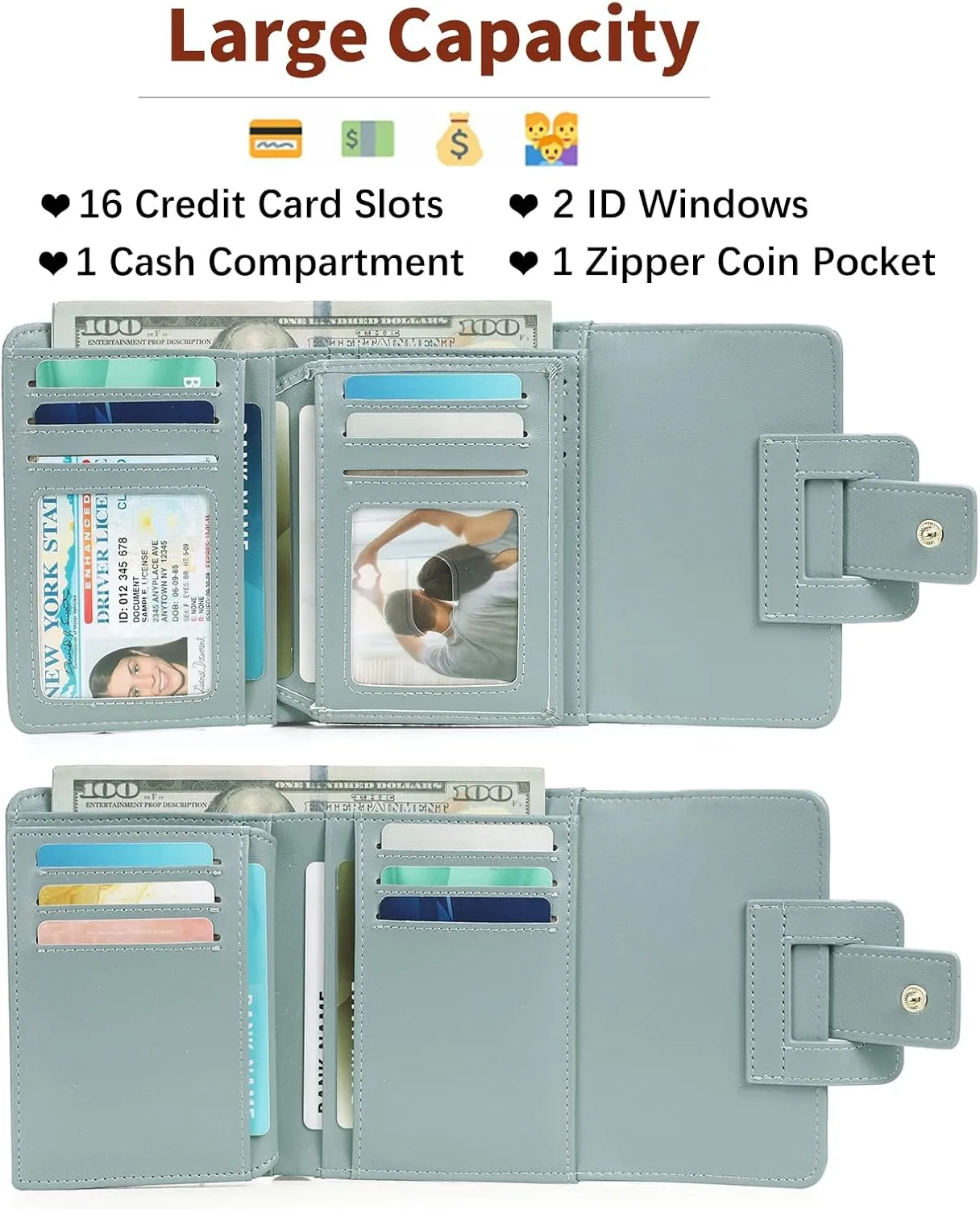 GOIACII Small Women's Wallet Rfid Blocking Ladies Card Holder Compact Mini Purse Leather Blue