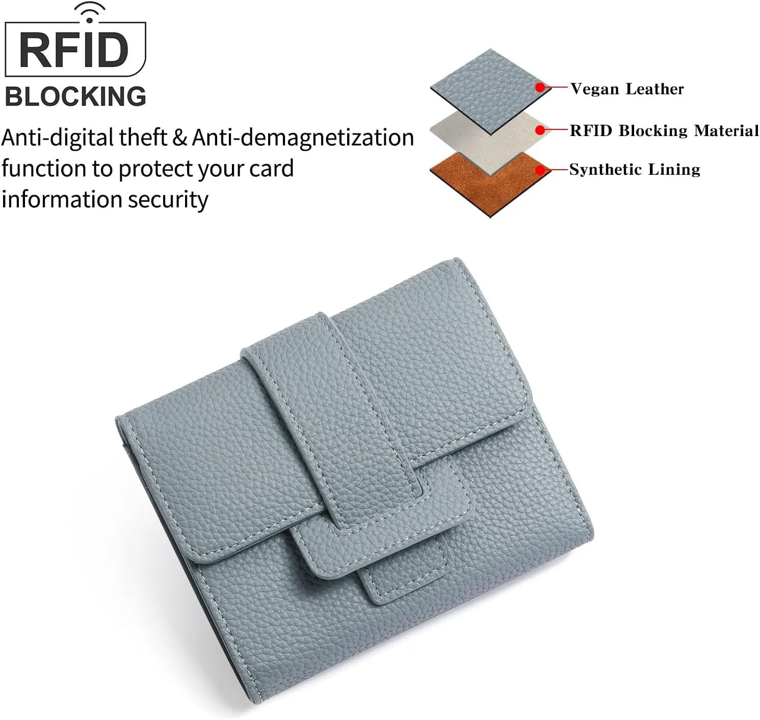 GOIACII Small Women's Wallet Rfid Blocking Ladies Card Holder Compact Mini Purse Leather Blue