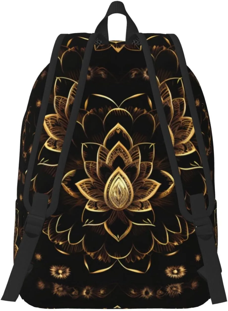 Gold Lotus Flowers Canvas Casual Lightweight Duffel Bag, Fashion Duffel Bag, Casual Daypack, Unisex Travel Backpack