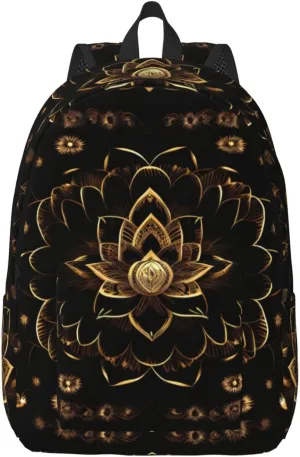 Gold Lotus Flowers Canvas Casual Lightweight Duffel Bag, Fashion Duffel Bag, Casual Daypack, Unisex Travel Backpack