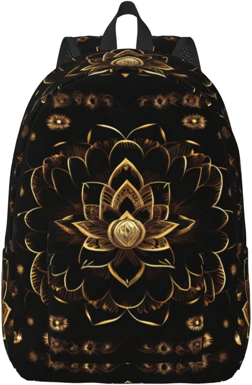 Gold Lotus Flowers Canvas Casual Lightweight Duffel Bag, Fashion Duffel Bag, Casual Daypack, Unisex Travel Backpack