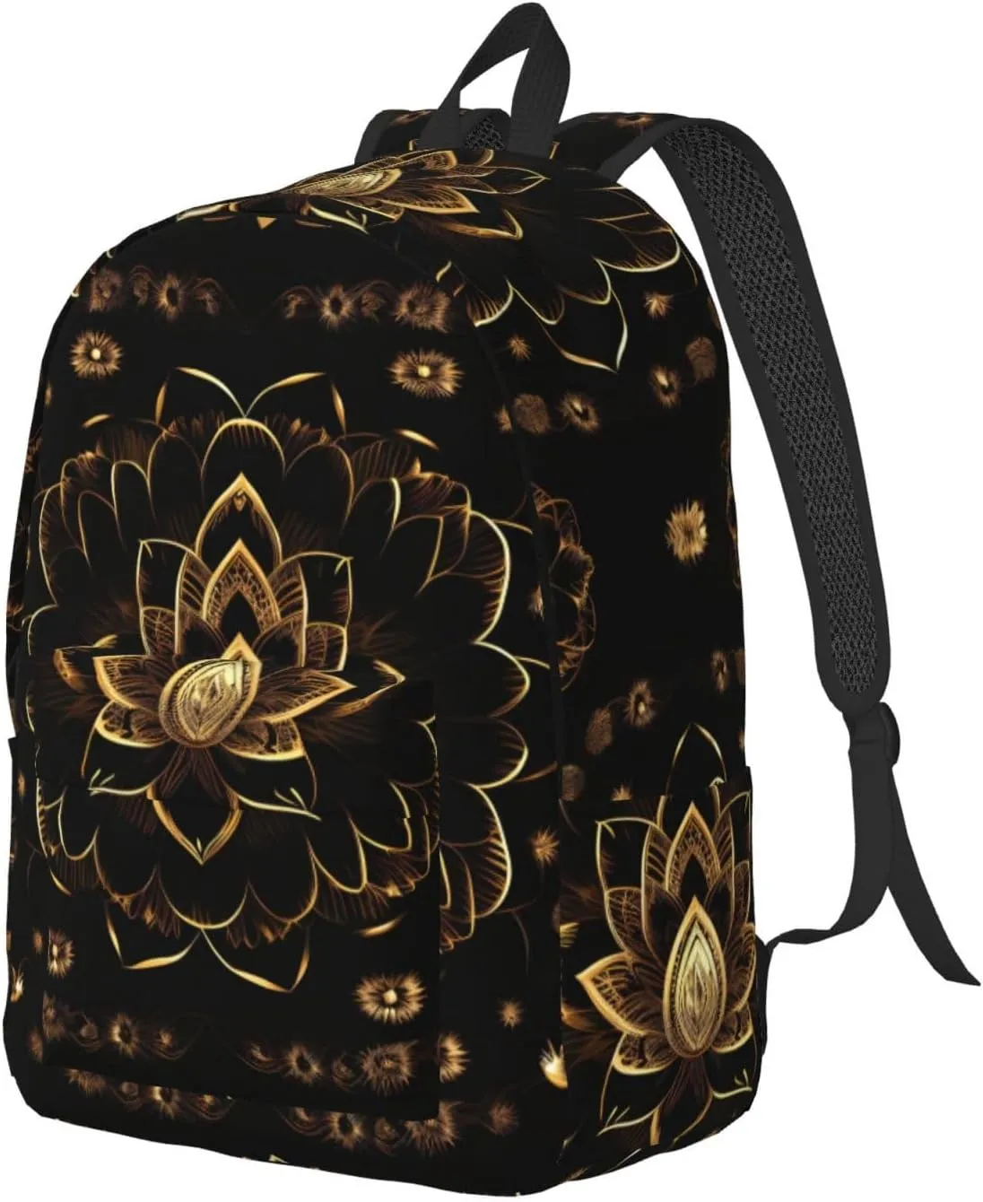 Gold Lotus Flowers Canvas Casual Lightweight Duffel Bag, Fashion Duffel Bag, Casual Daypack, Unisex Travel Backpack