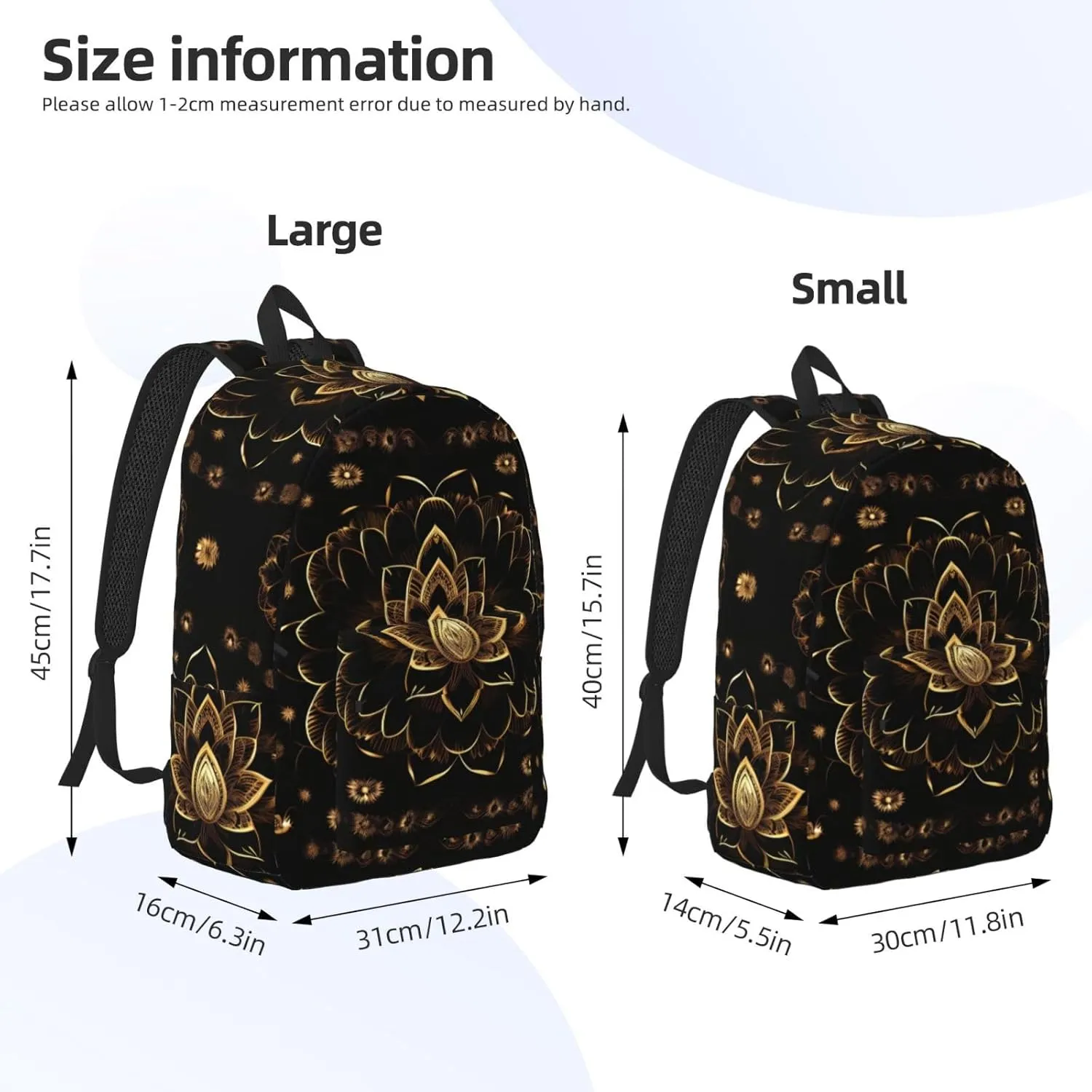 Gold Lotus Flowers Canvas Casual Lightweight Duffel Bag, Fashion Duffel Bag, Casual Daypack, Unisex Travel Backpack
