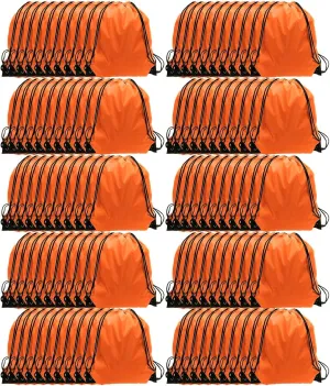 GoodtoU Drawstring Backpacks, 100 Pieces Back Bag Bulk Cinch Sack Drawstring Gym Bag for Sport, Traveling, Team (Orange)