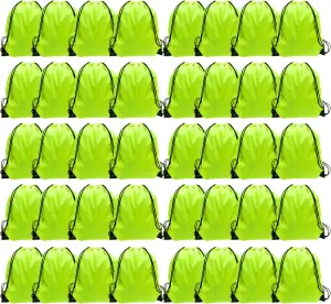 GoodtoU Drawstring Bags, Drawstring Backpack Bulk Nylon Backpack Cinch Sack Gym Bag for Sport, Traveling, Team (40Pcs, Fluorescent Green)