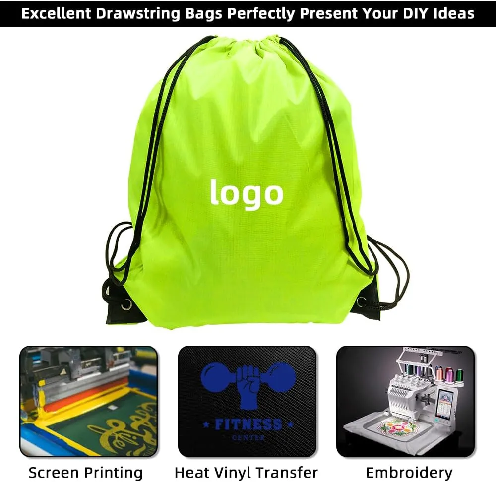 GoodtoU Drawstring Bags, Drawstring Backpack Bulk Nylon Backpack Cinch Sack Gym Bag for Sport, Traveling, Team (40Pcs, Fluorescent Green)