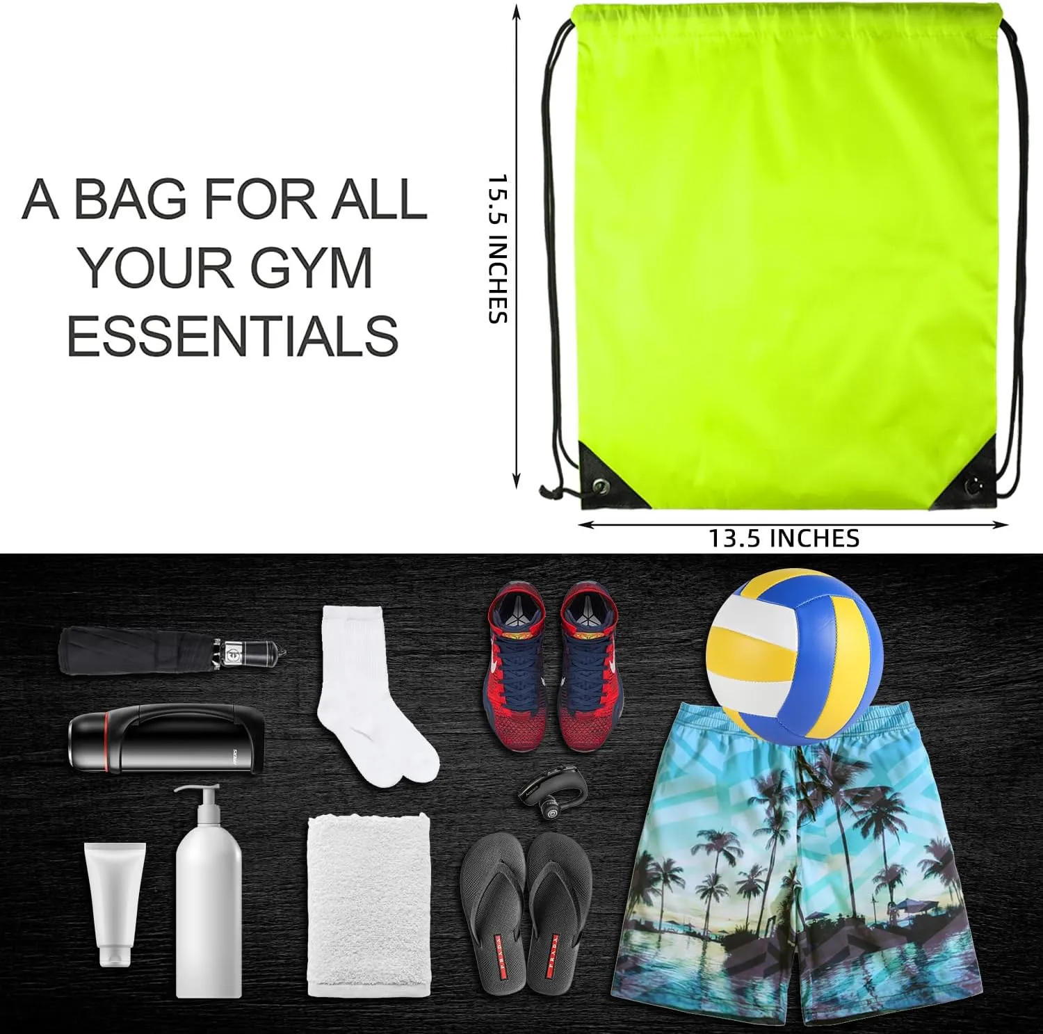 GoodtoU Drawstring Bags, Drawstring Backpack Bulk Nylon Backpack Cinch Sack Gym Bag for Sport, Traveling, Team (40Pcs, Fluorescent Green)