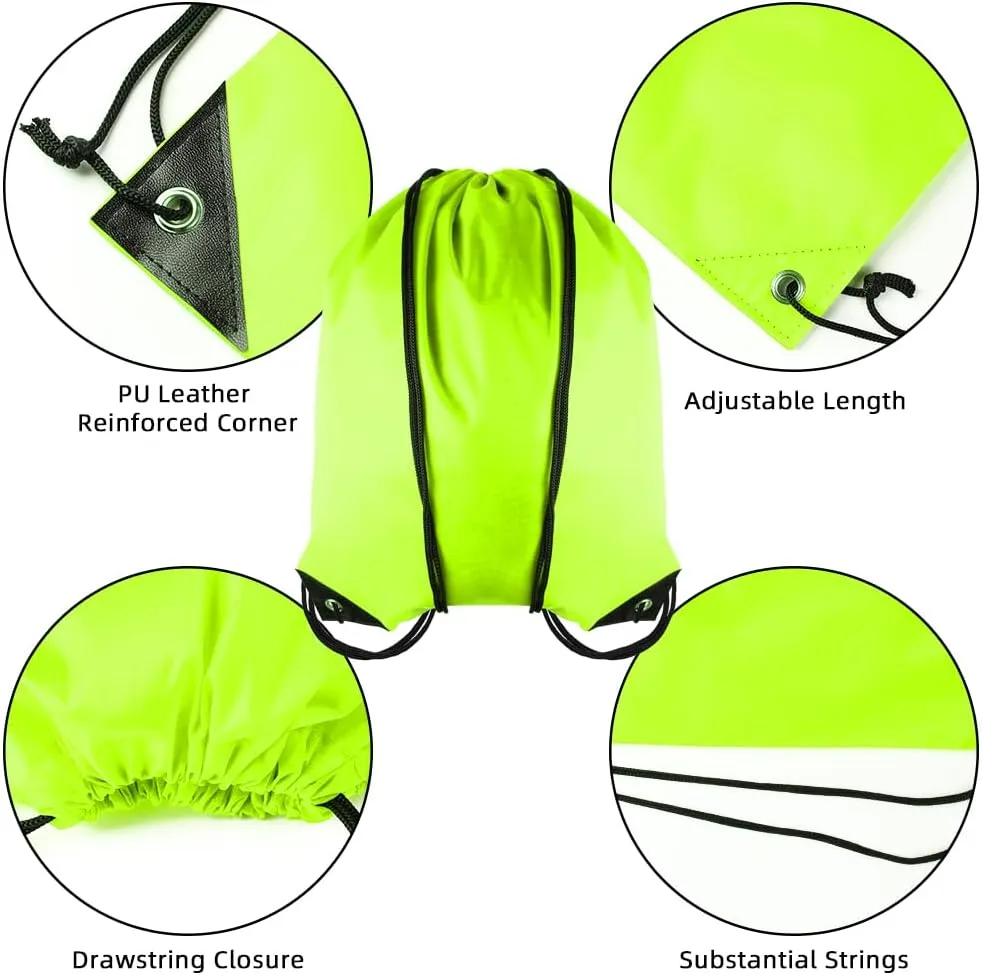 GoodtoU Drawstring Bags, Drawstring Backpack Bulk Nylon Backpack Cinch Sack Gym Bag for Sport, Traveling, Team (40Pcs, Fluorescent Green)