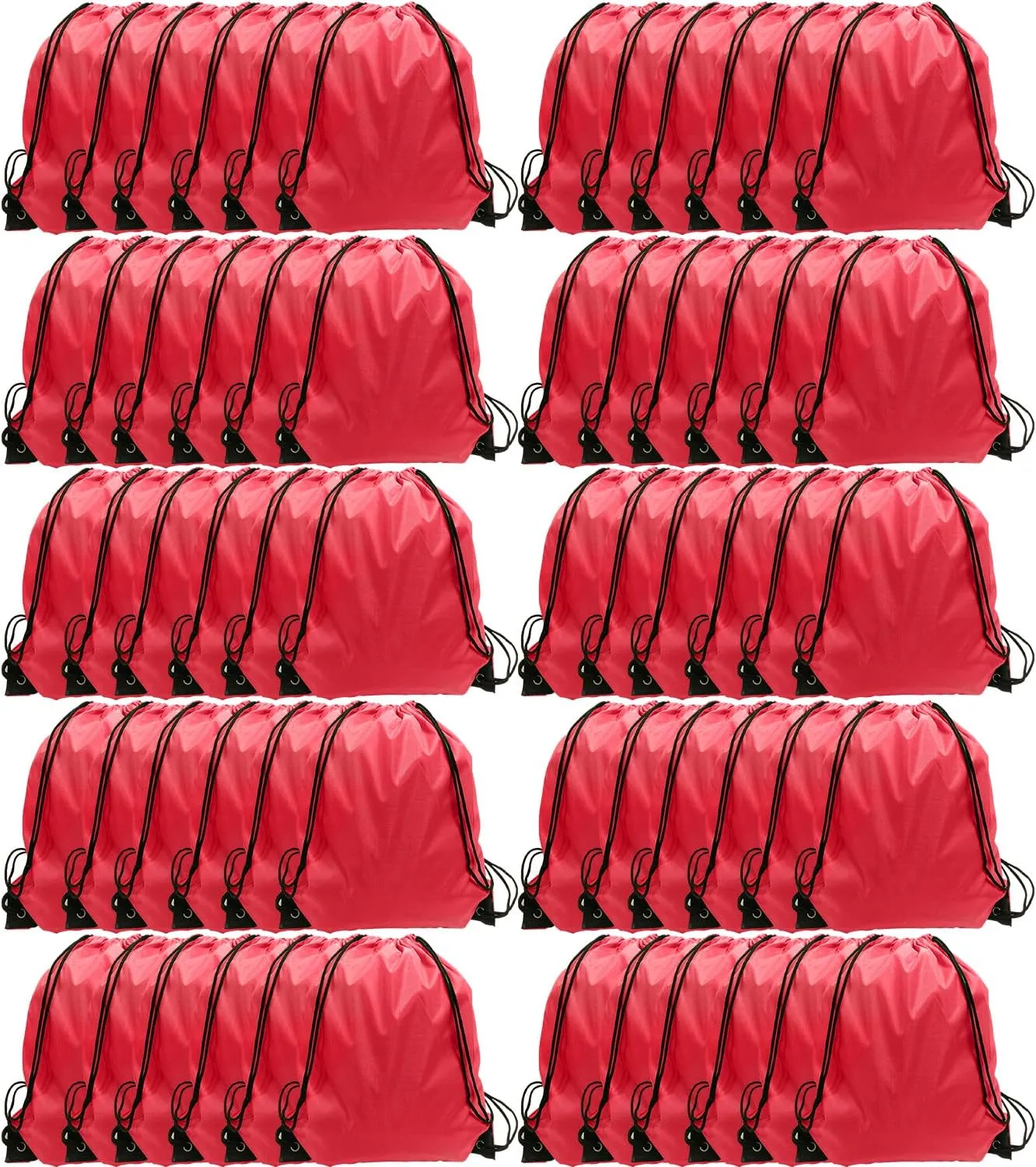 GoodtoU Drawstring Bags, Nylon Backpack Bulk Cinch Sack for Sport, Traveling, Team (60Pcs, Cherry)