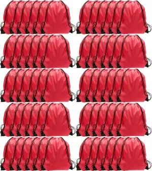 GoodtoU Drawstring Bags, Nylon Backpack Bulk Cinch Sack for Sport, Traveling, Team (60Pcs, Cherry)