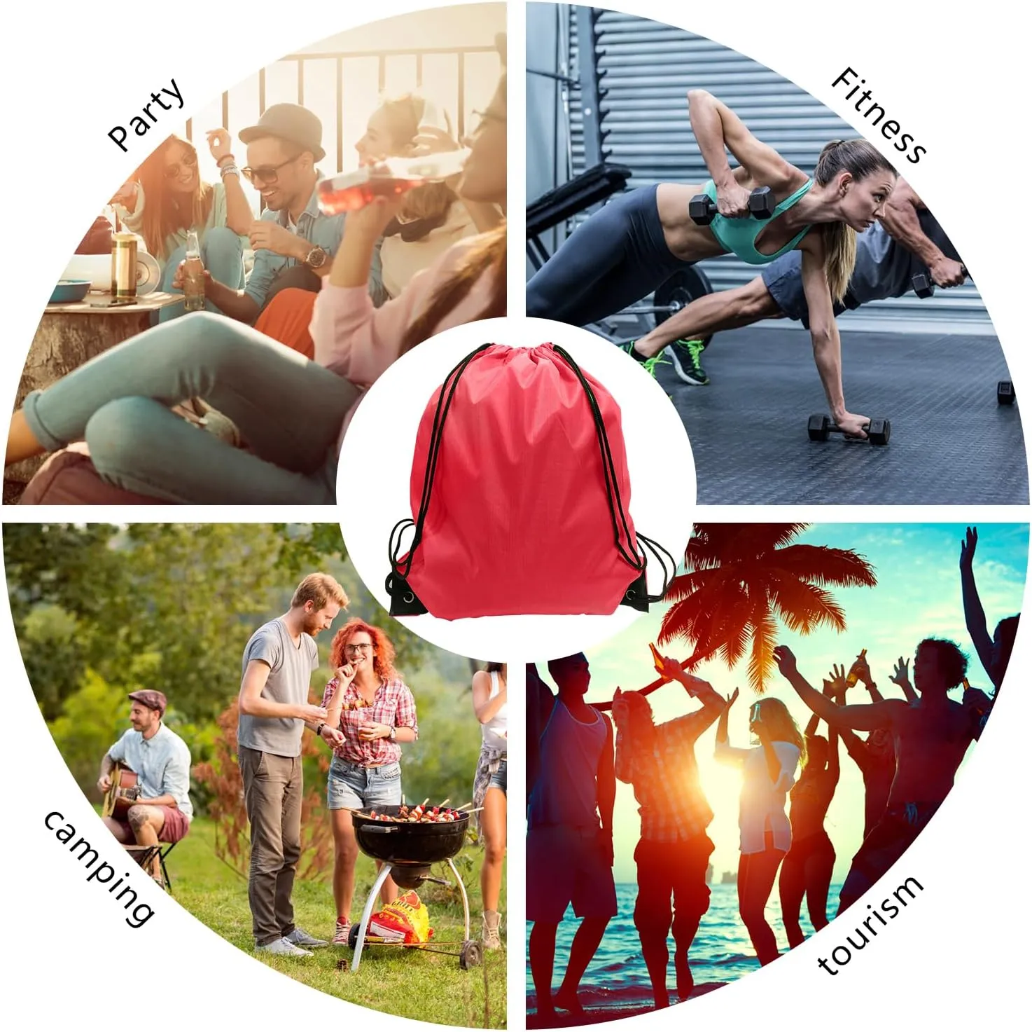 GoodtoU Drawstring Bags, Nylon Backpack Bulk Cinch Sack for Sport, Traveling, Team (60Pcs, Cherry)