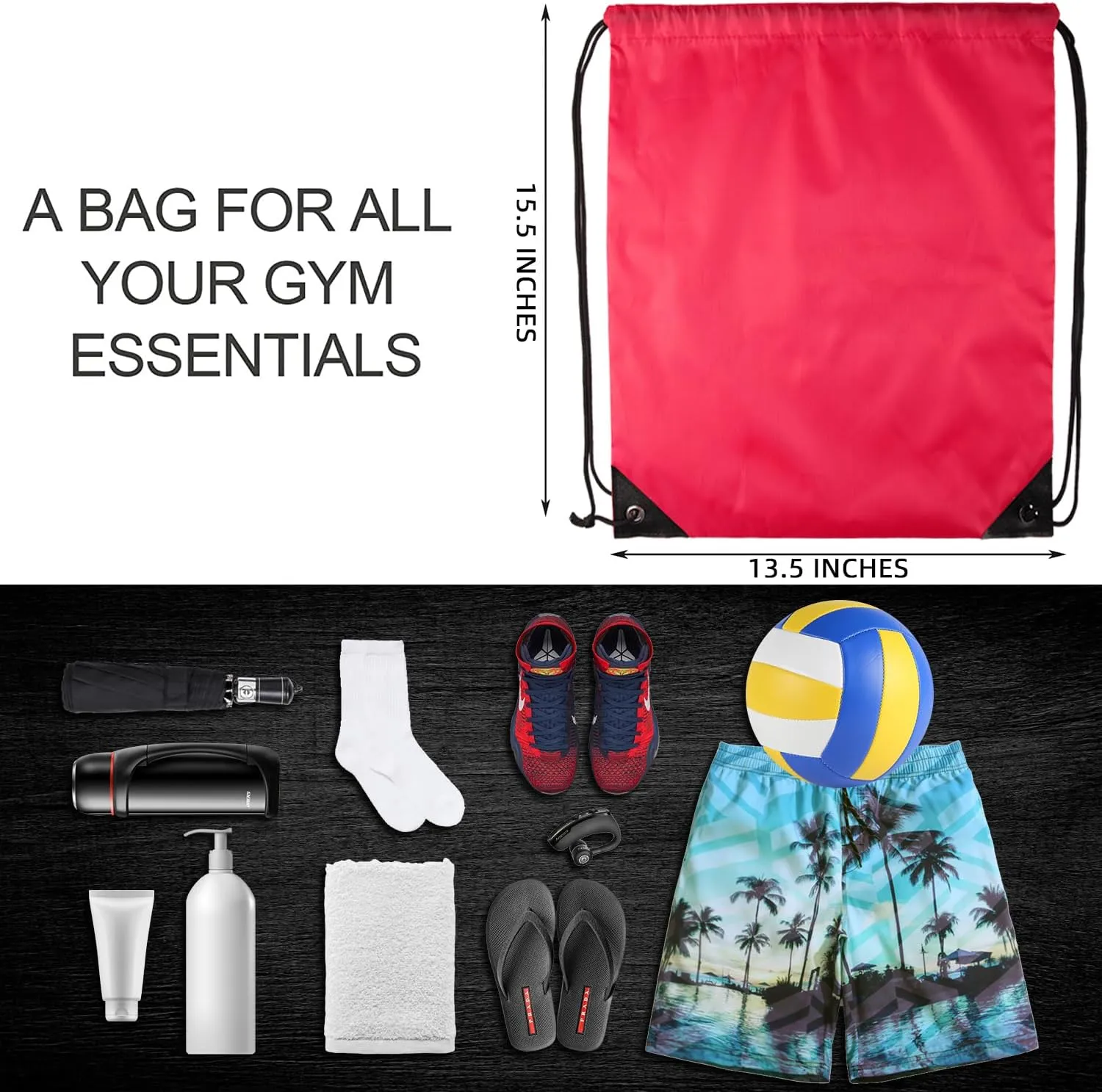 GoodtoU Drawstring Bags, Nylon Backpack Bulk Cinch Sack for Sport, Traveling, Team (60Pcs, Cherry)