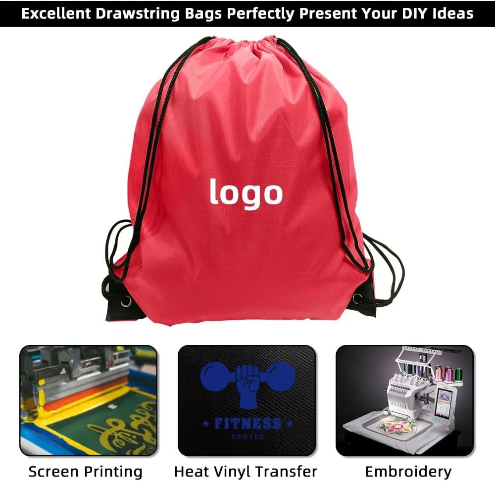 GoodtoU Drawstring Bags, Nylon Backpack Bulk Cinch Sack for Sport, Traveling, Team (60Pcs, Cherry)