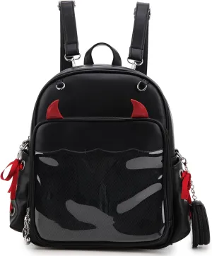 Goth Ita Bag Backpack with Pin Display for Women Halloween Purses and Handbags Fashion Black Shoulder Bag Crossbody Bag with 3 Inserts