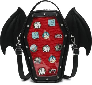 Gothic Coffin Shape Fashion Ita Bag Backpack Halloween Shoulder Bag, Detachable wings Purses Handbags