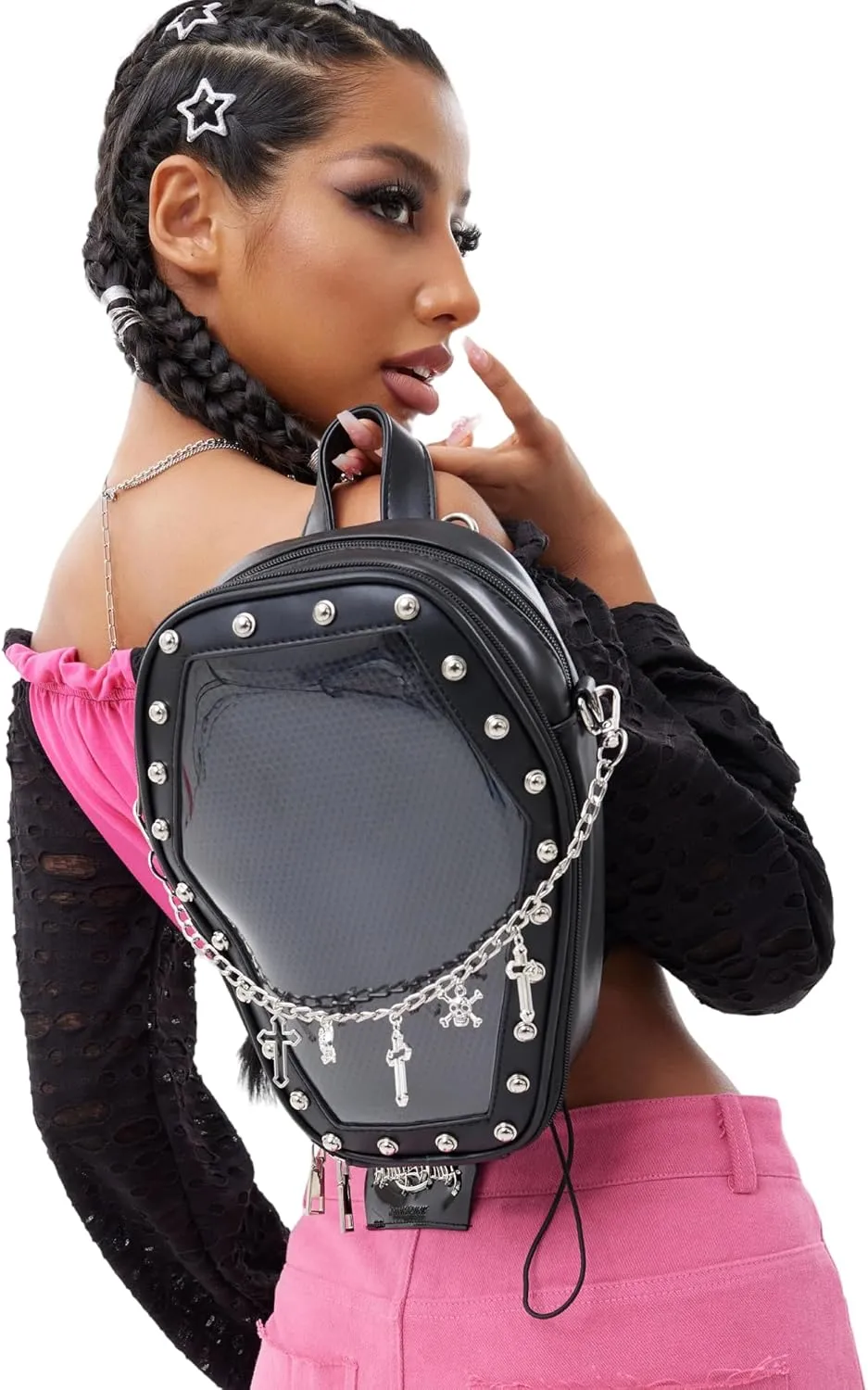 Gothic Coffin Shape Fashion Purses and Handbags for Women Halloween Shoulder Bag Backpack