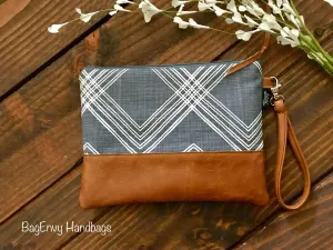 Grab N Go Wristlet Clutch - Weaved Sketches in Steel with Vegan Leather
