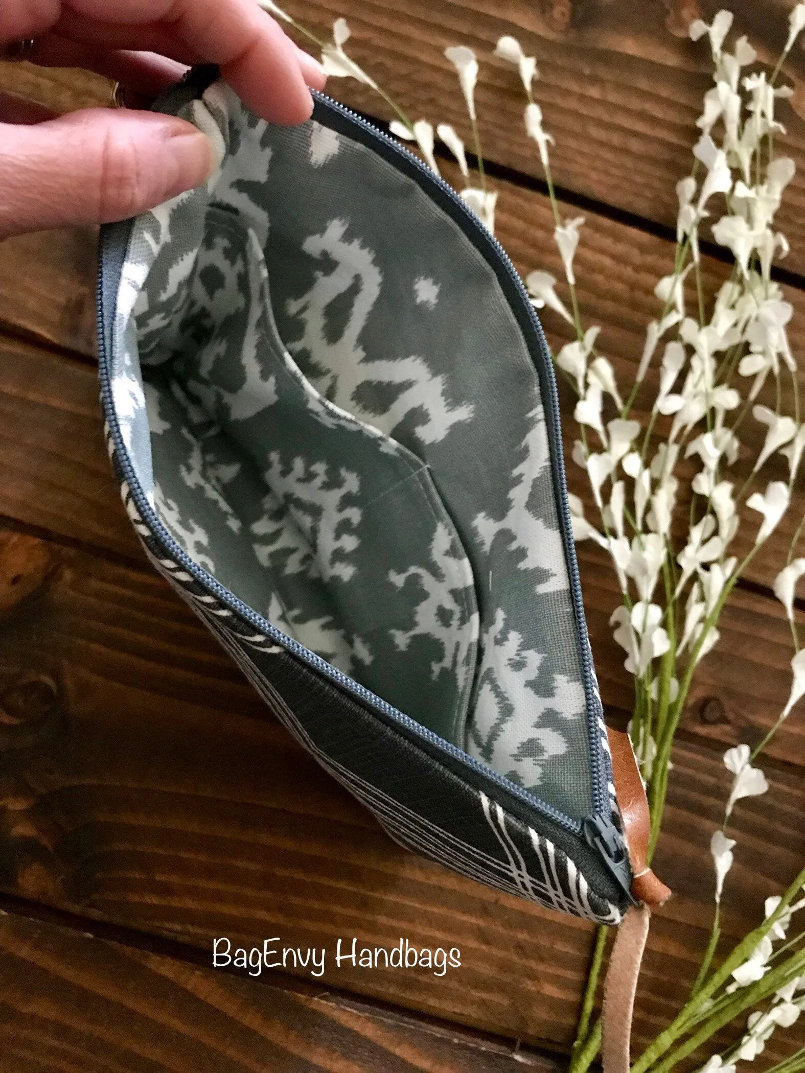 Grab N Go Wristlet Clutch - Weaved Sketches in Steel with Vegan Leather