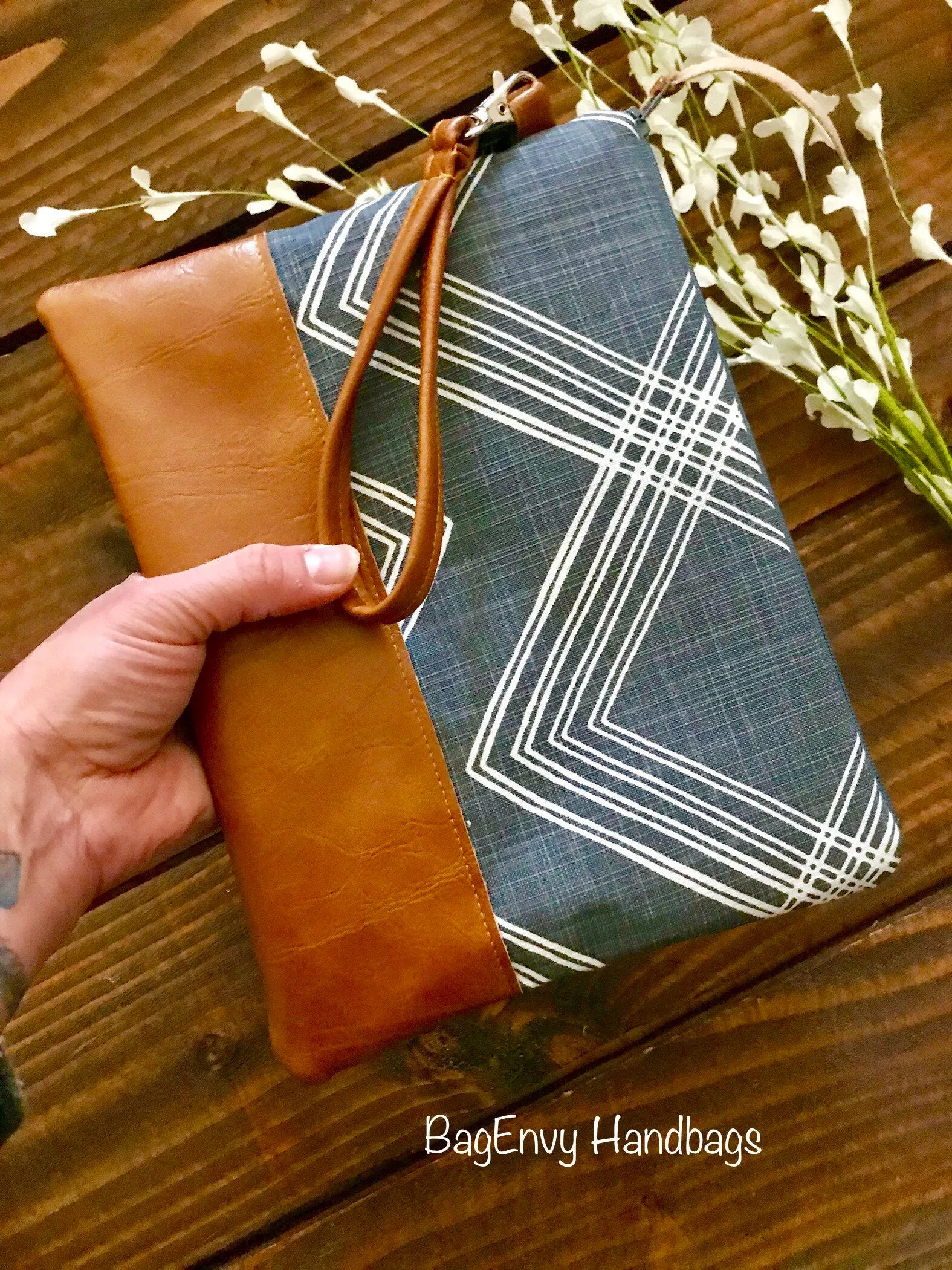Grab N Go Wristlet Clutch - Weaved Sketches in Steel with Vegan Leather