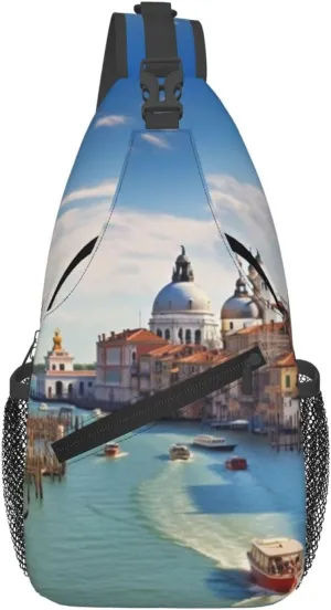 Grand canal in Italy Cross Chest Bag Diagonally Sling Bag for Men Women Crossbody Shoulder Bag Travel Hiking Daypack