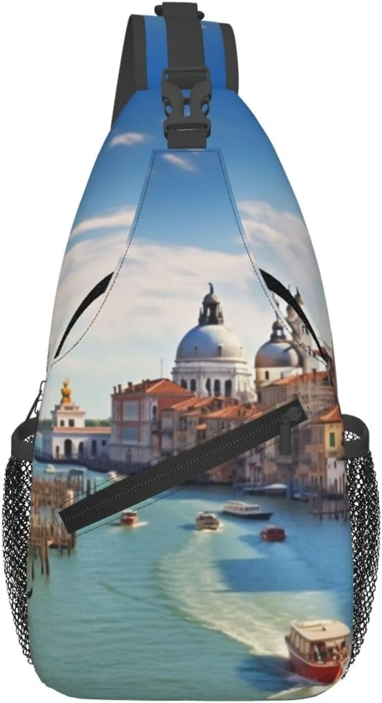 Grand canal in Italy Cross Chest Bag Diagonally Sling Bag for Men Women Crossbody Shoulder Bag Travel Hiking Daypack